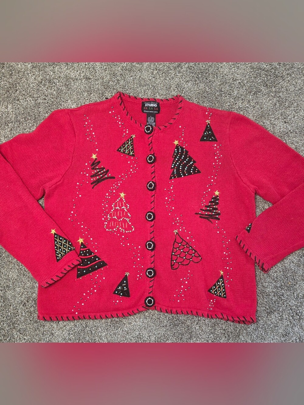 Designer's Originals Vntg Embellished Christmas Crewneck Cardigan Sweater L